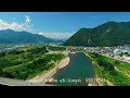 埴科頭首工下流側の千曲川の清流と坂城大橋と昭和橋　fukei 78151