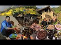 Eastern Nepal Rural Village Cooking Smokey Pork Buff Dry Meat Bhojpur Dilpa Nagi Organic Katus Hunt