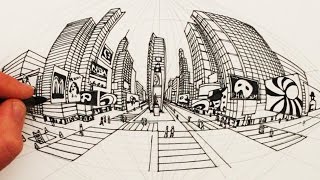 How to Draw in 5-Point Perspective: Times Square New York City