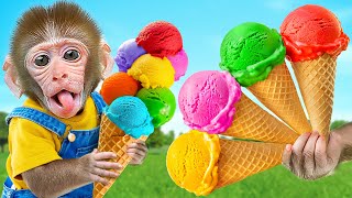 KiKi Monkey test Magic Colorful Ice Cream Machine by Color Challenge with Puppy | KUDO ANIMAL KIKI