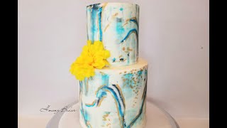 How To Make a EASY TWO TIER MARBLE WEDDING CAKE.  Cake decorating