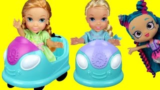 BUMPER Cars! Elsa & Anna toddlers in Shopkins World ! Shopkins turn into Stones ! Dream come true