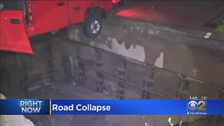 Road Collapses In Seneca, Illinois; Truck Left Hanging Precariously