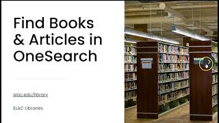 Find Books and Articles in OneSearch
