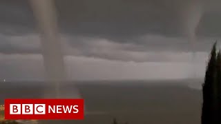 Tornado-like funnels form off coast of Sicily  - BBC News