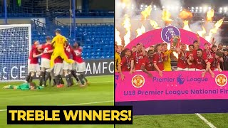 United U18 crazy celebration after winning TREBLE by defeating Chelsea last night | Man Utd News
