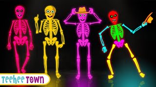 Midnight Adventure Five Skeletons Halloween Song + Spooky Scary Skeleton Songs | Teehee Town