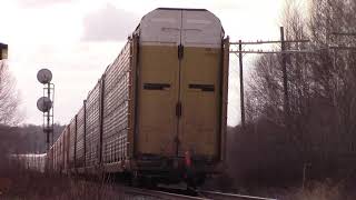 Three Locomotives Lead a Long Freight Train CN 407 thru Sackville, NB