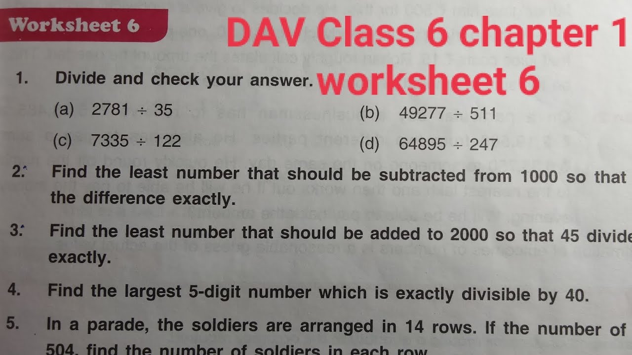 DAV Class 6 Maths Chapter 1 Worksheet 6 ।। Class 6 Math Chapter 1 ...