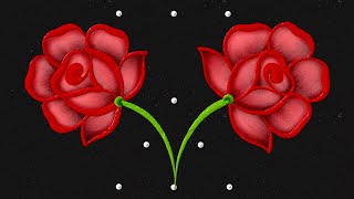 Beautiful Rose flower rangoli 🌹daily muggulu 5*3 dots | easy dots kolam | colour rangoli kolam