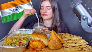 ASMR INDIAN STREET FOOD MUKBANG | VADA PAV, DAHI POORI, SAMOSA, ALOO PARATHA | EATING SOUNDS #shorts