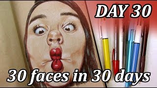 LAST DAY!! 30 FACES in 30 DAYS // Art challenge // Day 30: Bic ballpoint pen ink portrait demo