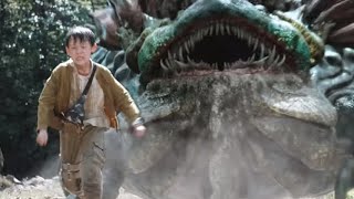 The boy is lost in the wild and chased by the ugly prehistoric giant frog!