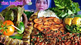 nikmat sekali.Mukbang rica2 udang+jengkol lalapan daun pepaya jamu mede‼️