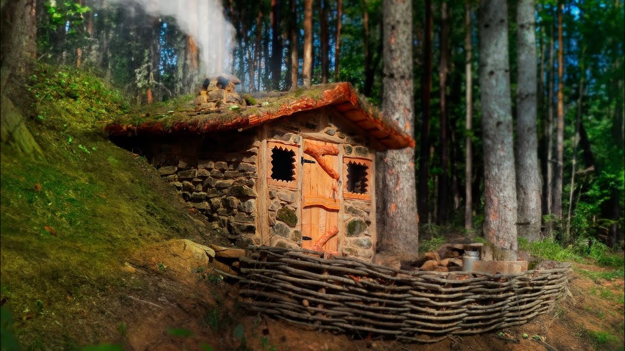 Bushcraft House In The Forest Working Alone Youtube