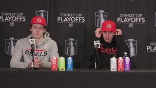 Luke Hughes on playing his first playoff game and on Jack's "fight" | NEW JERSEY DEVILS