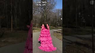 Princess Fuchsia A-Line Deep V-Neck Tiered Long#promdress , Dress ID:YYLH3219 #dress2024