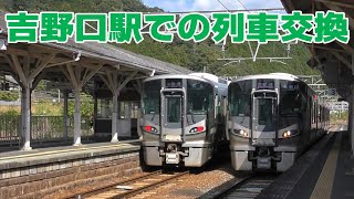 JR和歌山線 吉野口駅における227系の列車交換