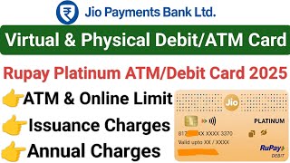 Jio payment bank debit card limit \u0026 charges | Jio payment bank rupay platinum debit card charges