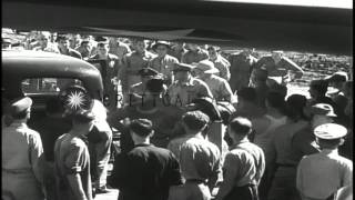 US Army General MacArthur and USAAF Maj. Gen. Kenney with other officers in Buna,...HD Stock Footage