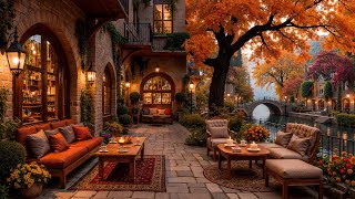 Peaceful Autumn Morning at Outdoor Coffee Shop Ambience 🍂 Jazz Relaxing Music for Study, Working
