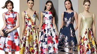 Latest floral print silk satin frock skirt style designs