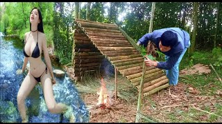 Build a beautiful grass shelter.