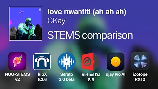 STEMS comparison (nwantiti) - NUO-STEMS 2.0.0, RipX, Serato 3 beta, Virtual DJ, djay Pro AI, RX 10