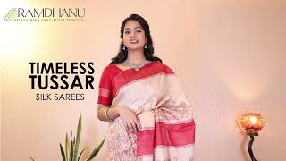 Traditional Red And White Saree on Pure Gachi Tussar | Timeless Tussar Saree from Ramdhanu Ethnic