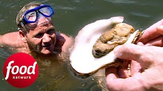 Gordon Ramsay Has To Fish For His Own Oysters To Cook A Thai Seafood Soup | Gord