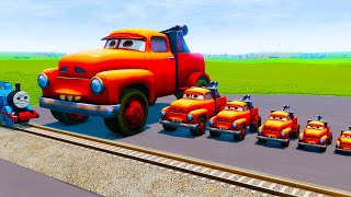 Big & Small, Long & Tall Tow Truck with Monster Truck Wheels vs Trains | BeamNG.Drive