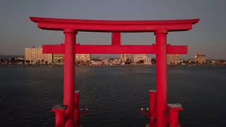 静岡県浜松市赤鳥居弁天島シンボルタワーの夕日