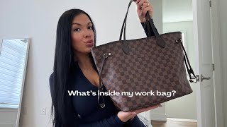 WHAT’S INSIDE MY WORK BAG? 👜🤎 *LOUIS VUITTON NEVERFULL*