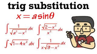 Trig substitution integration: x=a*sinθ, calculus 2