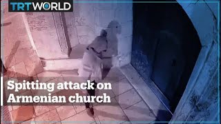 Orthodox Jewish man spits at an Armenian church in occupied East Jerusalem