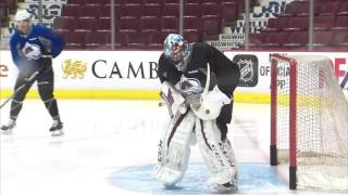 Gotta See It: Roy takes to Avalanche practice in goalie gear