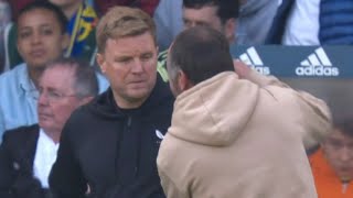 Eddie Howe Pushed by Leeds Fan during Newcastle United Vs Leeds match