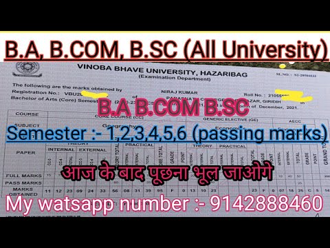 (vbu/bbmku/skmu) B.a B.com B.sc Passing Marks | B.a Me Pass Marks Kitna ...