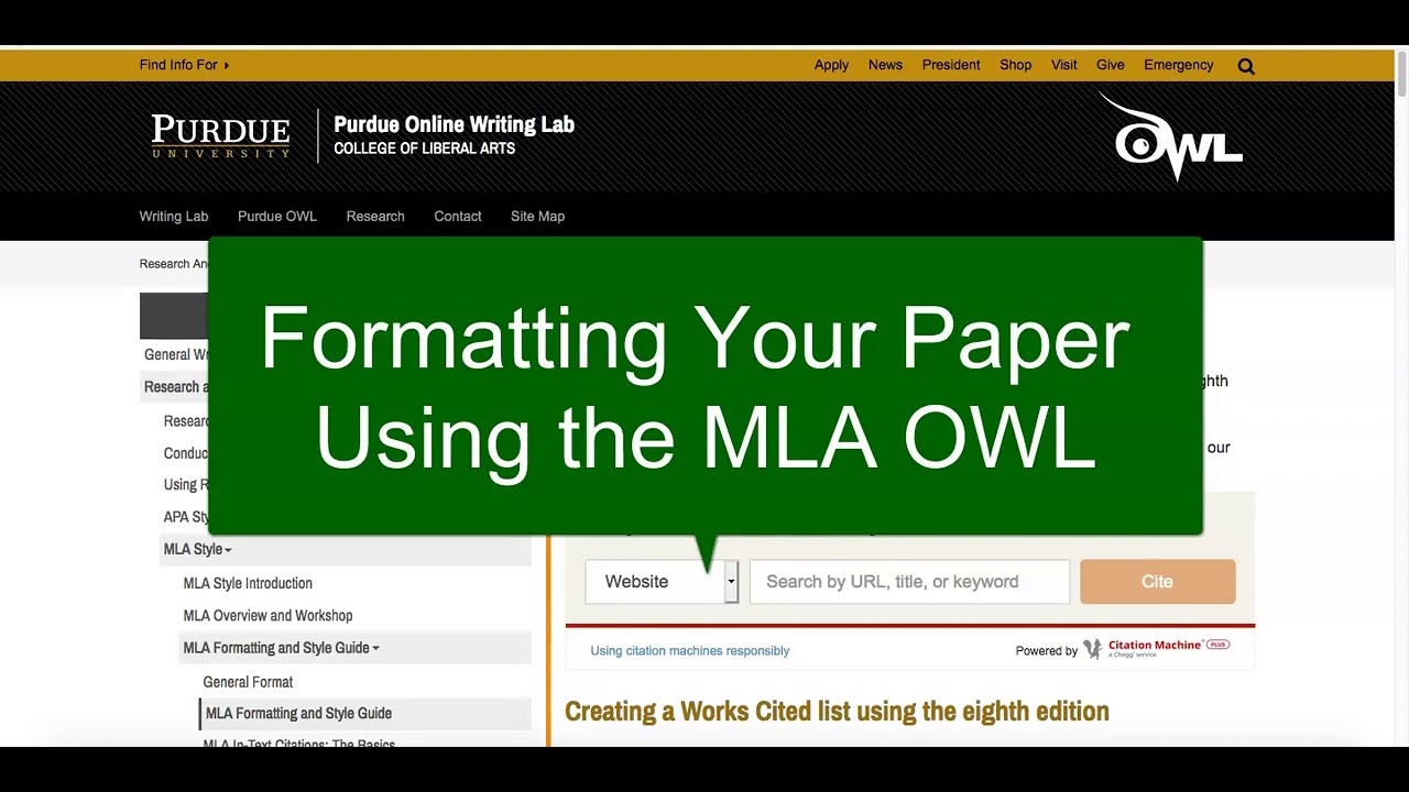 MLA: Overview Of Purdue's Online Writing Lab (OWL) - YouTube