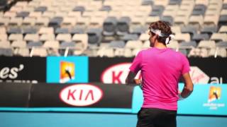 Roger Federer Hits With James Blake - Australian Open 2013