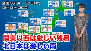 9月28日(木) 関東以西は厳しい残暑　北日本は激しい雨に注意