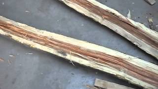 Splitting and debarking a bow staves