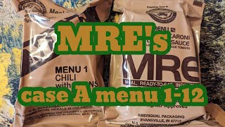 MRE case A menu 1-12 survivalist, Preppers,hikers, offgrid Meals Ready to Eat