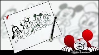 How To Draw Cute Little Mickey & Friends - Mickey Mouse | Mickey Friends | Disney Drawings | D2