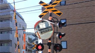 【踏切】東武東上線　変な音で警報灯が3段の踏切 (Railroad crossing in Japan)