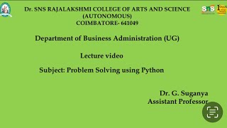 Operators in Python- Part 2| Problem solving using Python| SNS Institutions