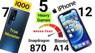 iQOO 7 vs iPhone 12 Speedtest 5 Heavy Games Ram Management Comparison which is fast 🤔😱😯🔥