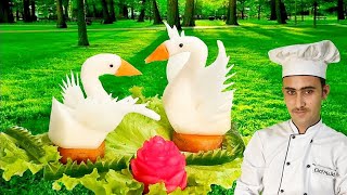 Radish Swan Carving | Vegetable Carving by the food artist