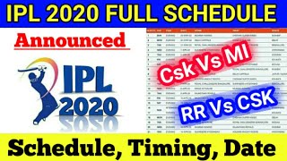 IPL 2020 Schedule : BCCI Announced IPL 2020 Confirmed Schedule || IPL 2020 Schedule, Time, Table