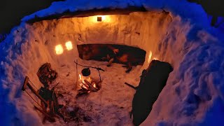 7 Days SOLO SURVIVAL CAMPING In DEEP SNOW, Winter Warm BUSHCRAFT SHELTER, Outdoor Cooking - Asmr